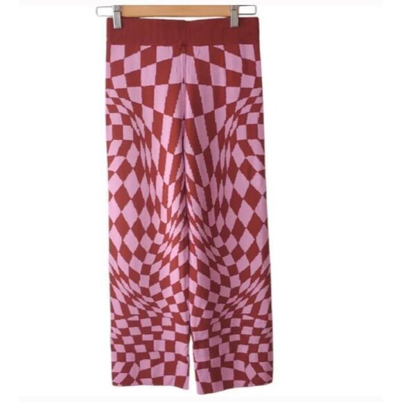 Daydreamer Free People Women’s XS Pink Wave Retro Checkered Boho Ankle Pants NWT - Picture 6 of 6